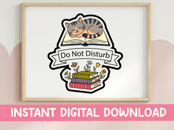 Do Not Disturb Cat and Books Graphics