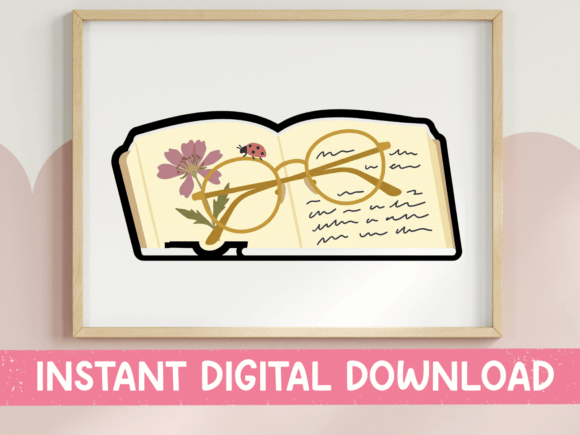 Open Book Glasses and Wildflowers Graphics